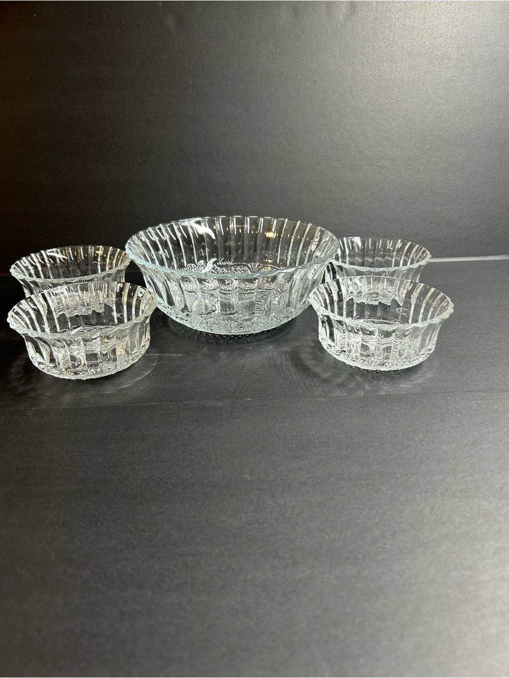Vintage Glass‎ Serving Bowl Set - Clear Glass berry bowl & dessert bowls
